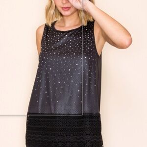 NWT Vocal Plus black sleeveless top with sparkle and lace detail
